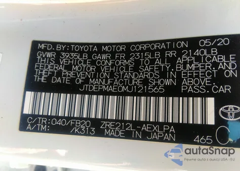 2021 Toyota Corolla Le z USA, uszkodzony, nr VIN JTDEPMAE0MJ121565